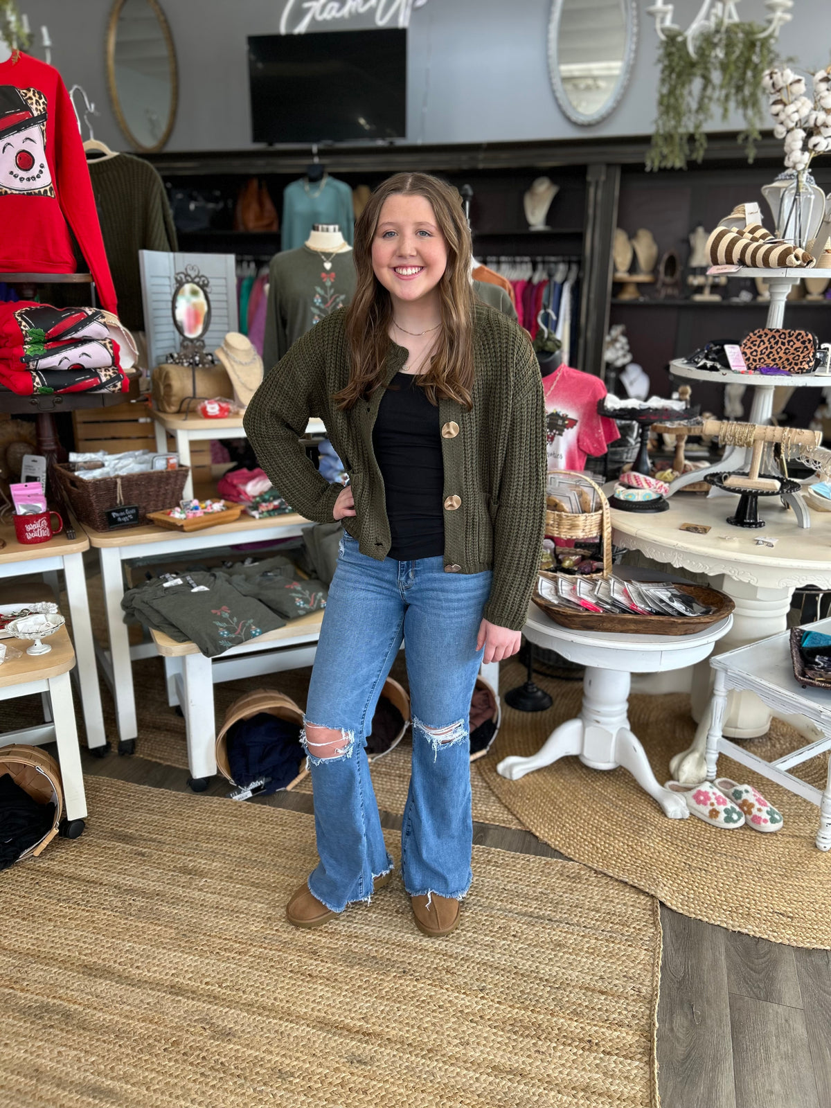 Chunky Olive Button Up Cardigan