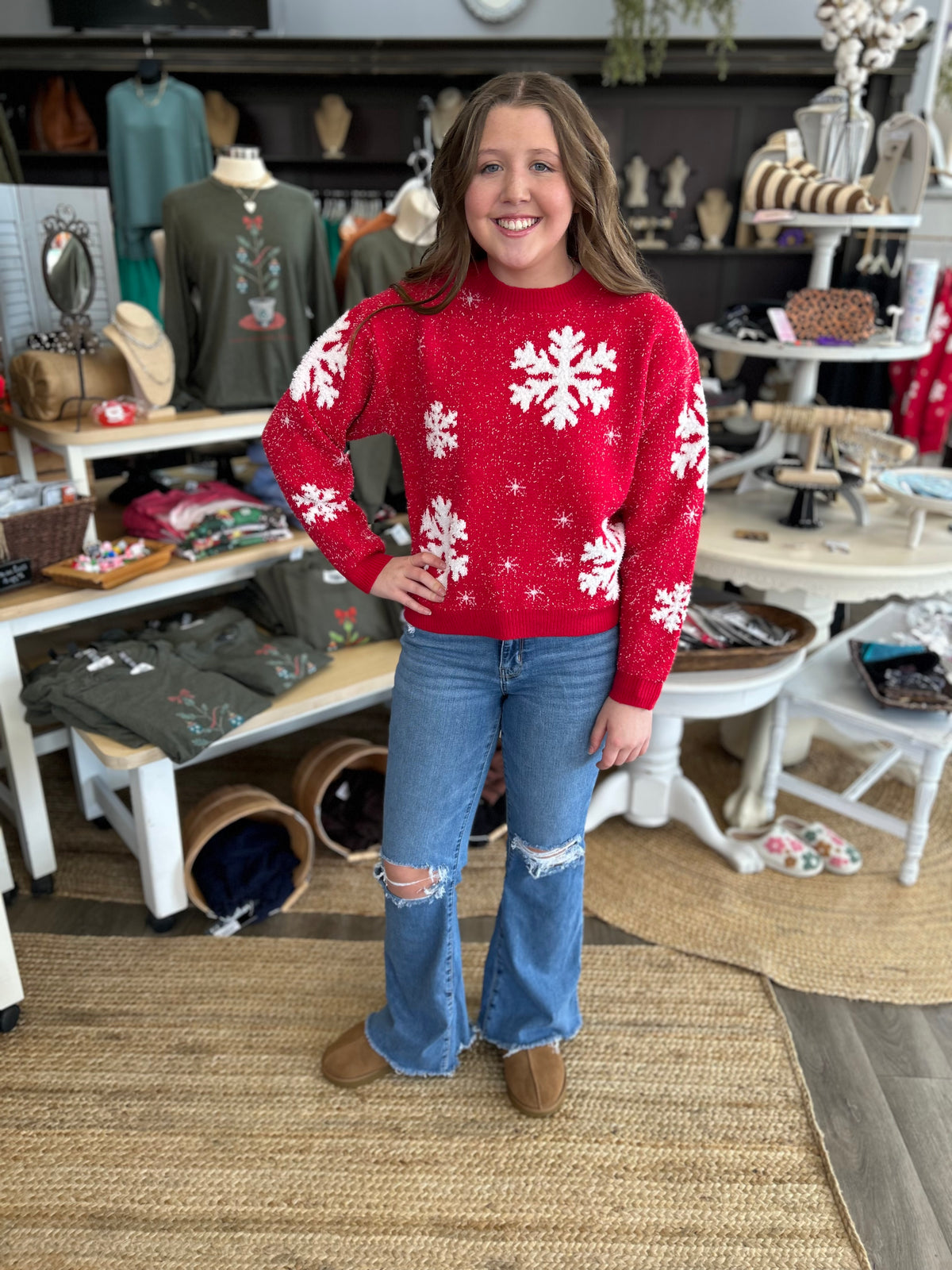 Red Snowflake Sparkle Sweater