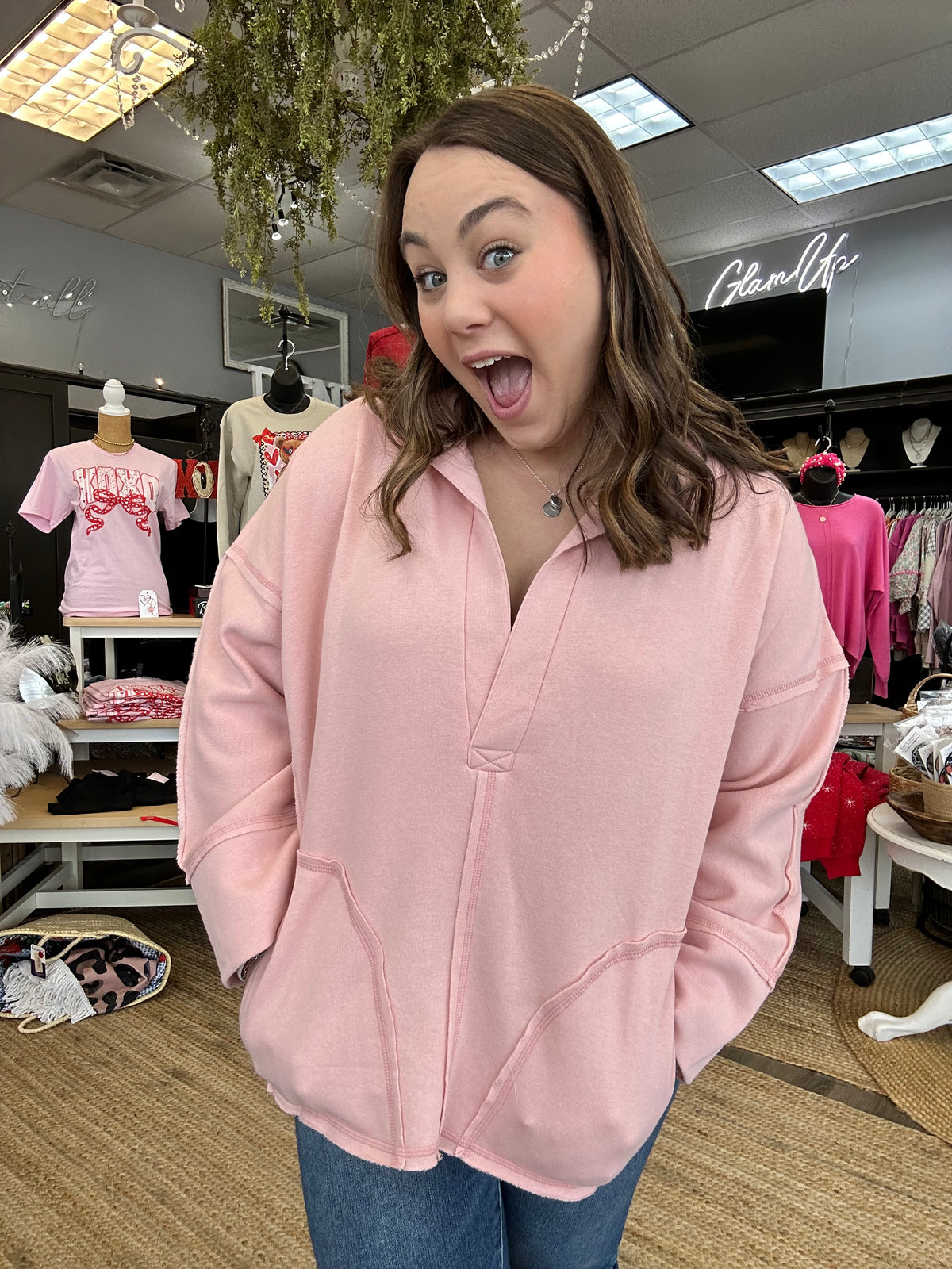 Mauve Oversized V neck Sweatshirt