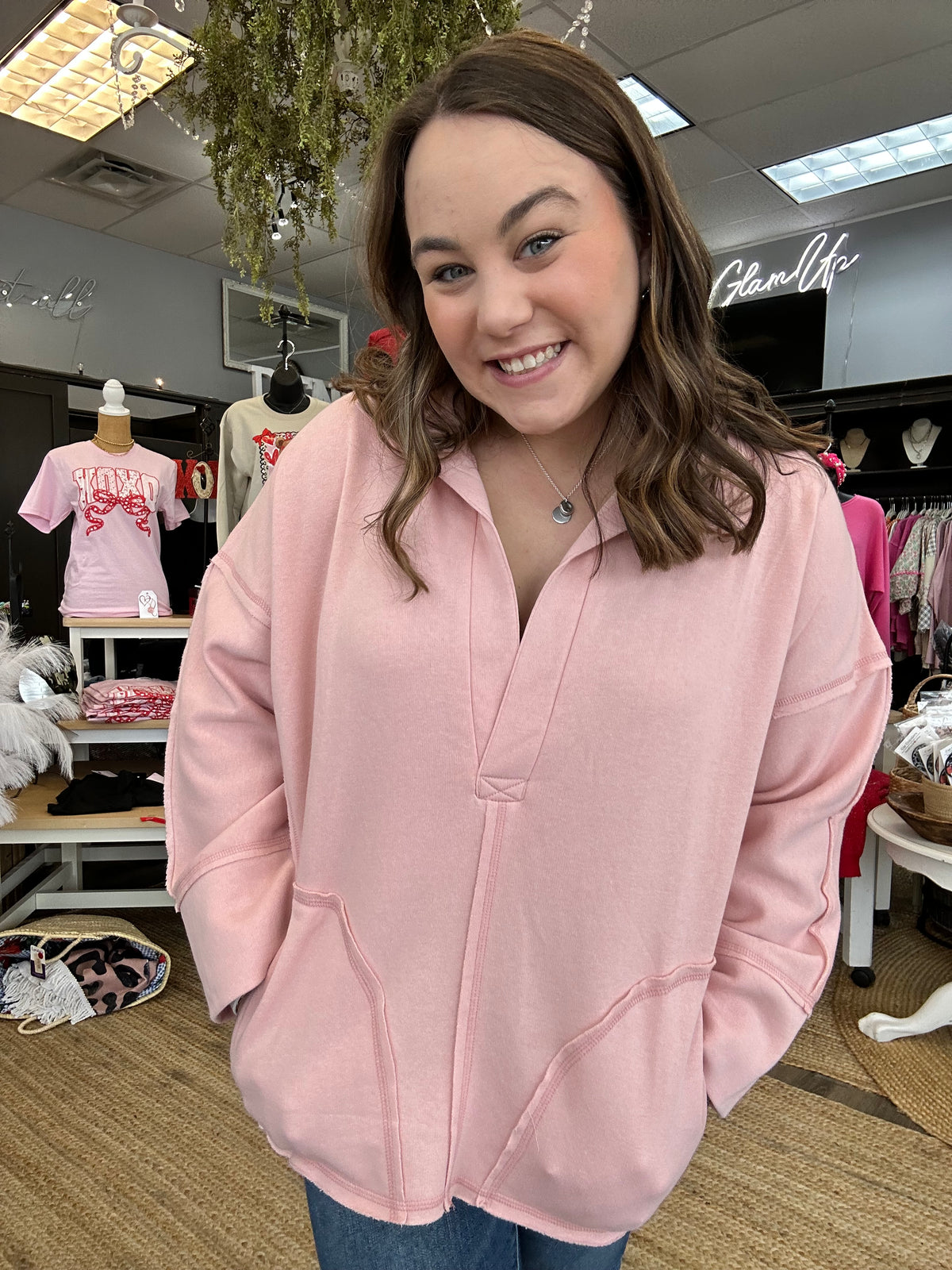 Mauve Oversized V neck Sweatshirt