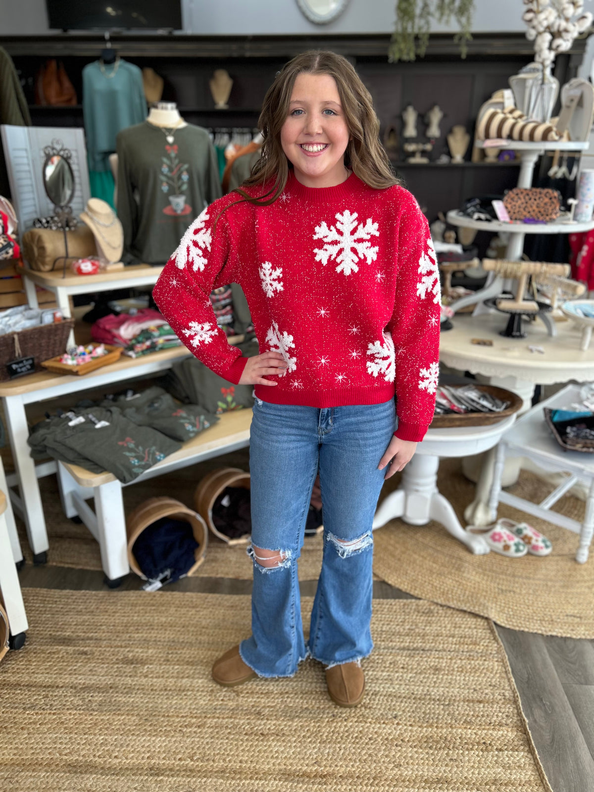 Red Snowflake Sparkle Sweater
