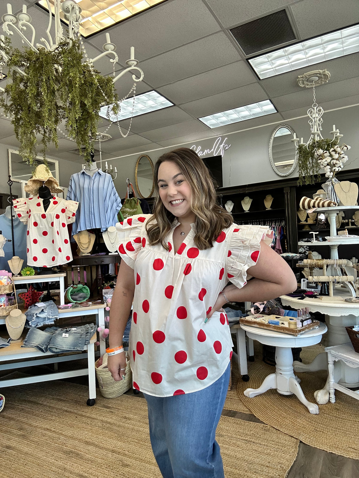 Adra Red &amp; Cream Polka Dot Top