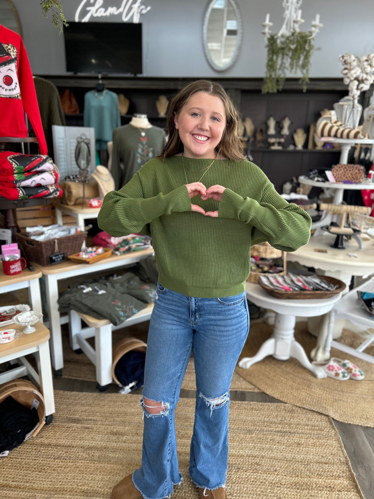 Olive Off Shoulder Sweater