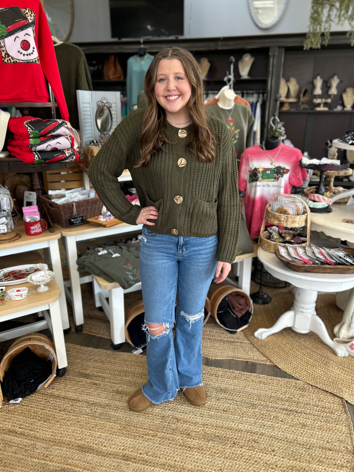 Chunky Olive Button Up Cardigan