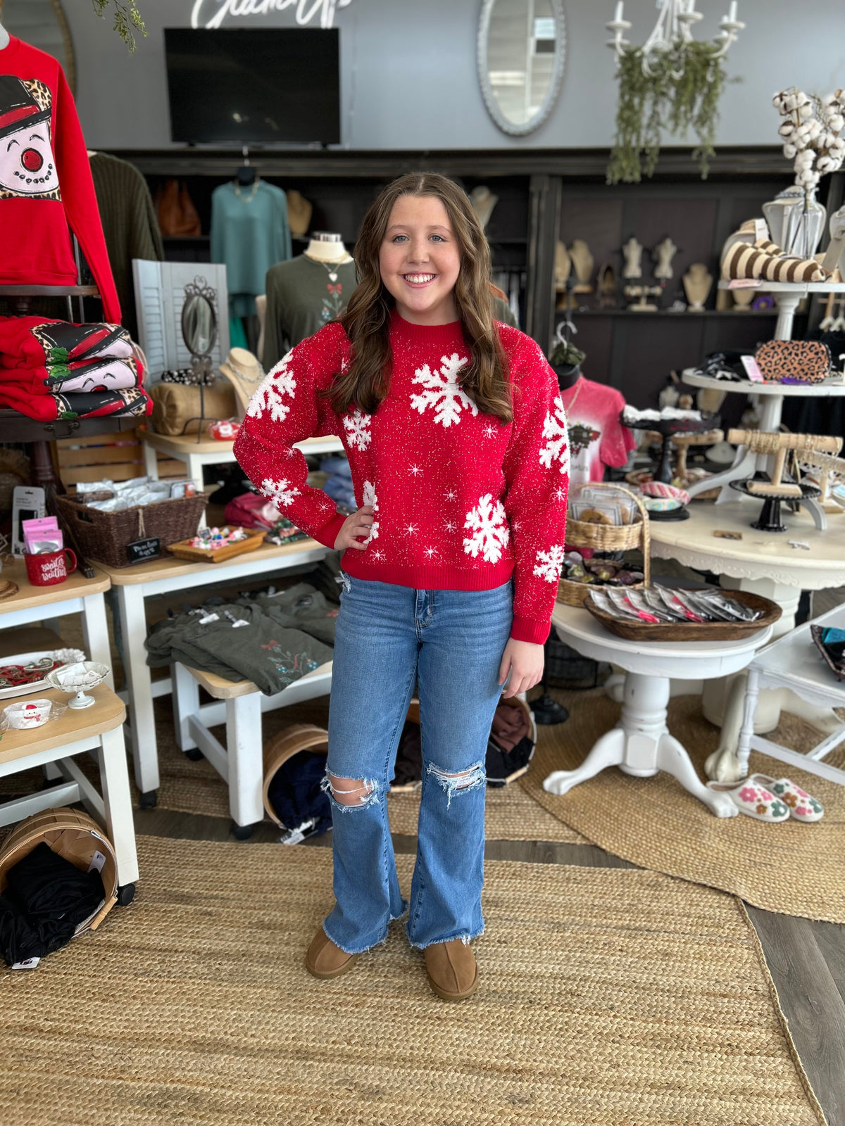Red Snowflake Sparkle Sweater