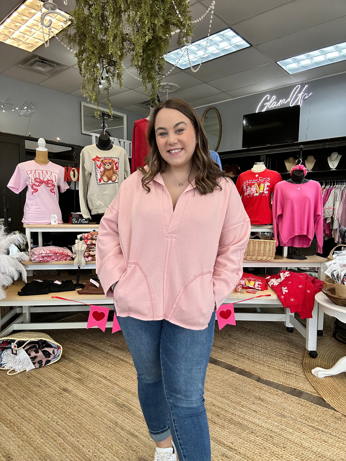 Mauve Oversized V neck Sweatshirt