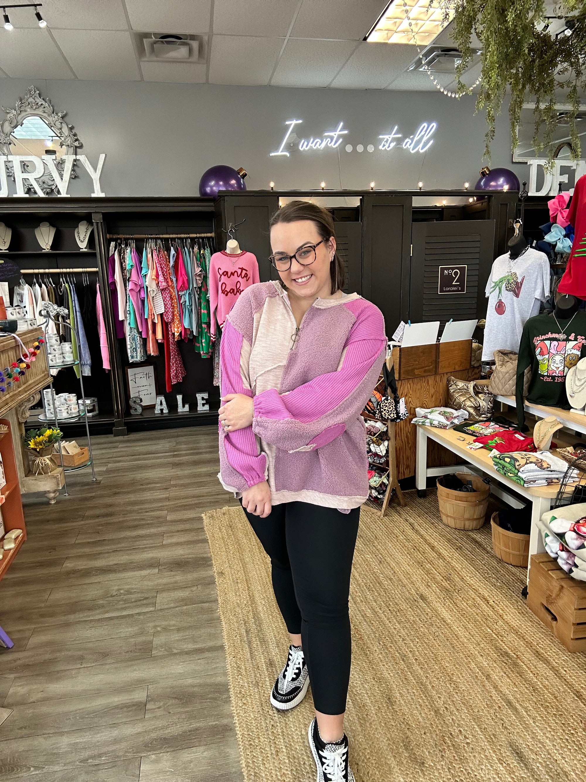 PINK Geometric Colorblock Top