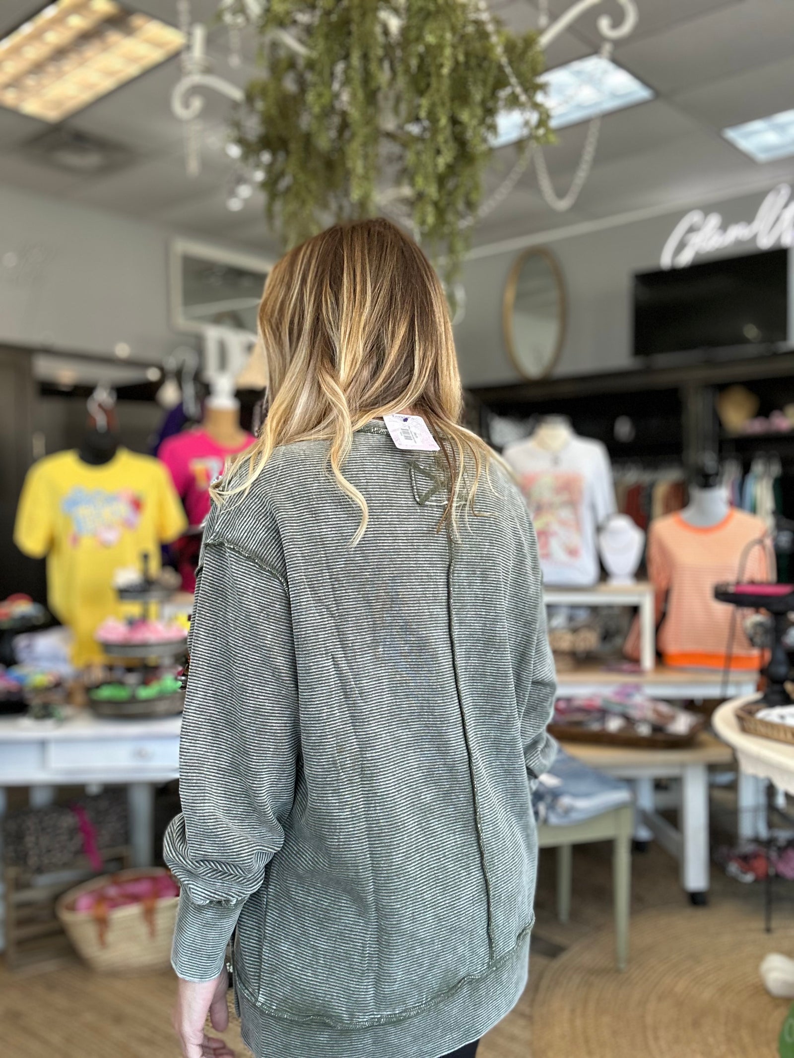 Vintage Olive Ribbed Pullover