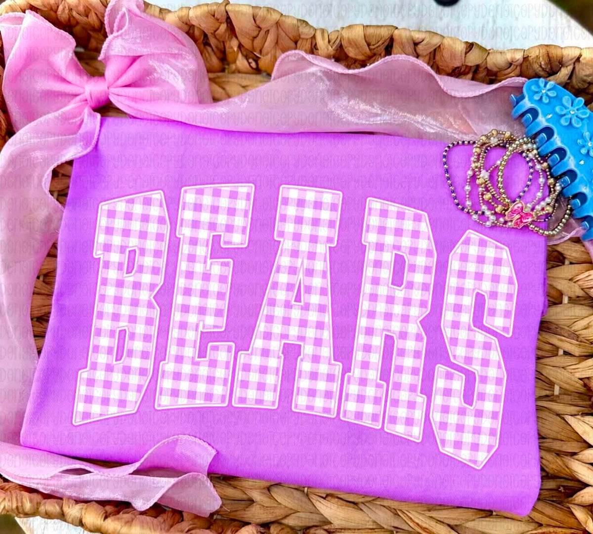 Gingham Bears on Orchid Purple Tee