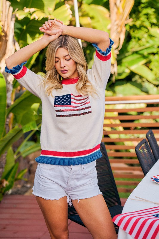 Sequin Flag Summer Sweater