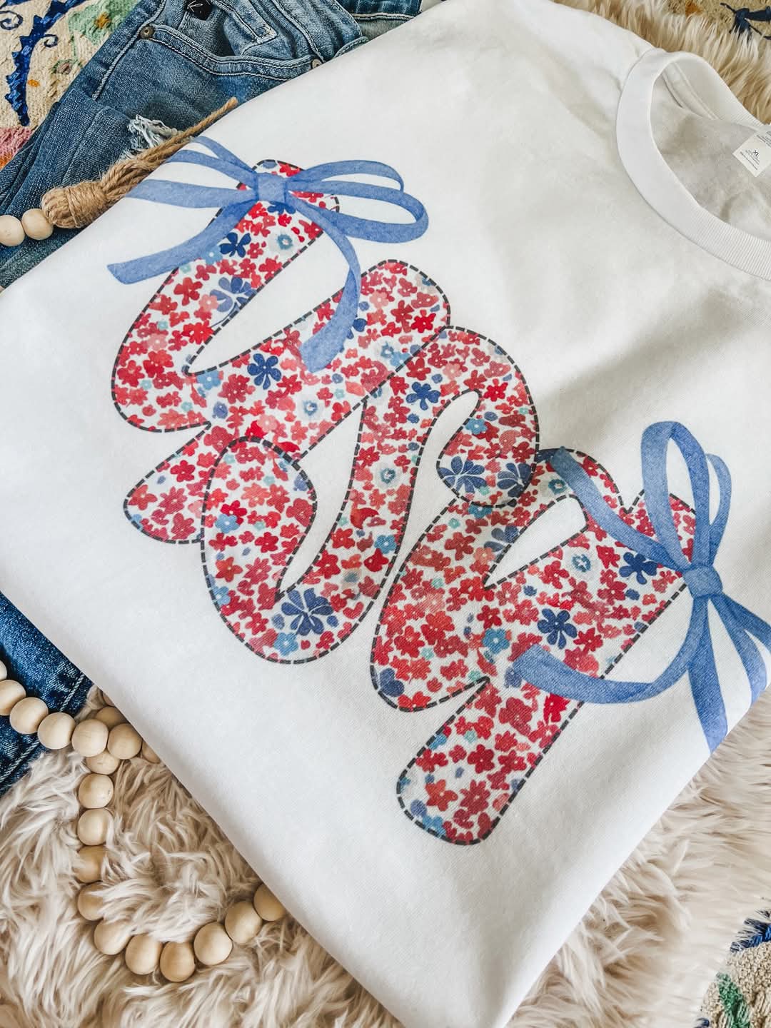 USA Bow Floral Tee