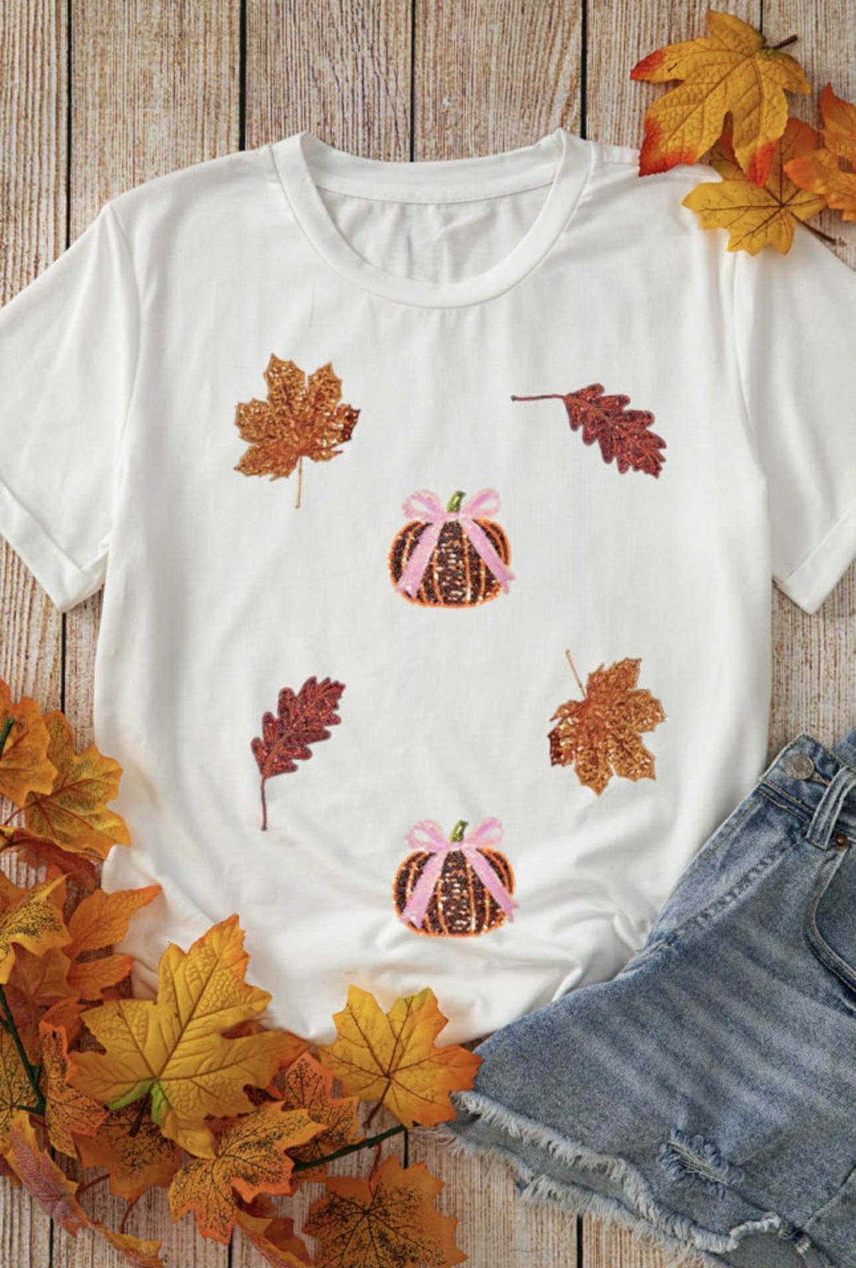 Fall Pumpkin &amp; Leaves Tee