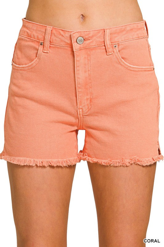 Peach Please Frayed Denim Shorts - Loraleis