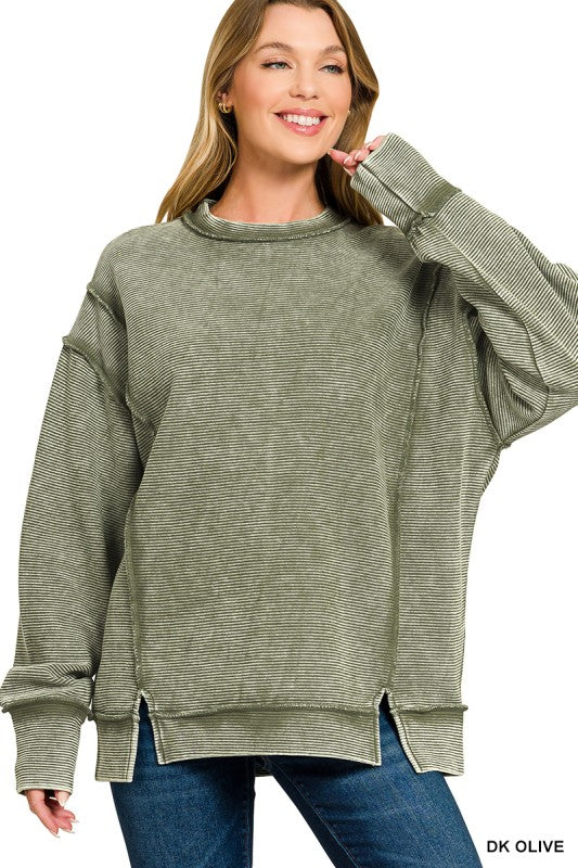 Vintage Olive Ribbed Pullover