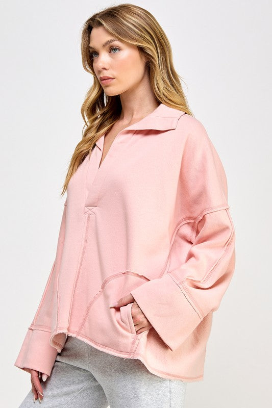 Mauve Oversized V neck Sweatshirt