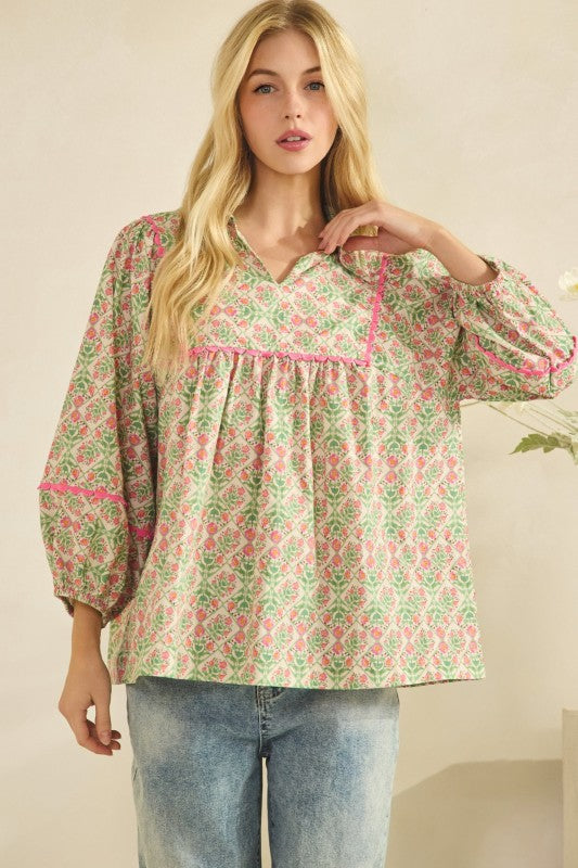 Vintage Floral Babydoll Top