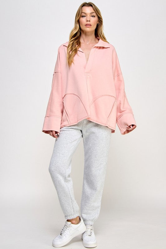 Mauve Oversized V neck Sweatshirt