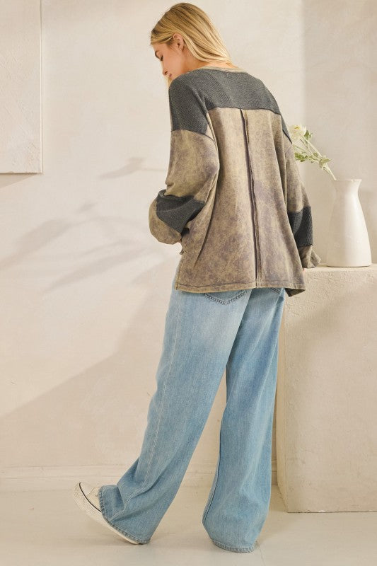 Mineral Wash Patchwork Knit Top