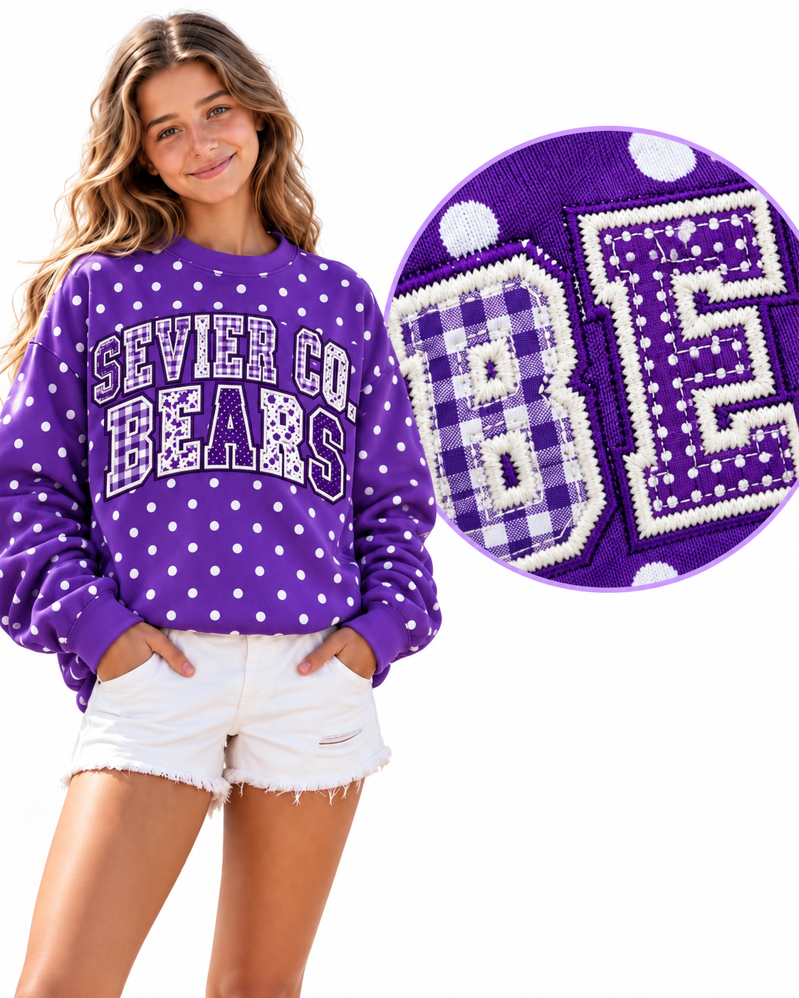 Sevier Co Bears Purple Polka Dot Sweatshirt