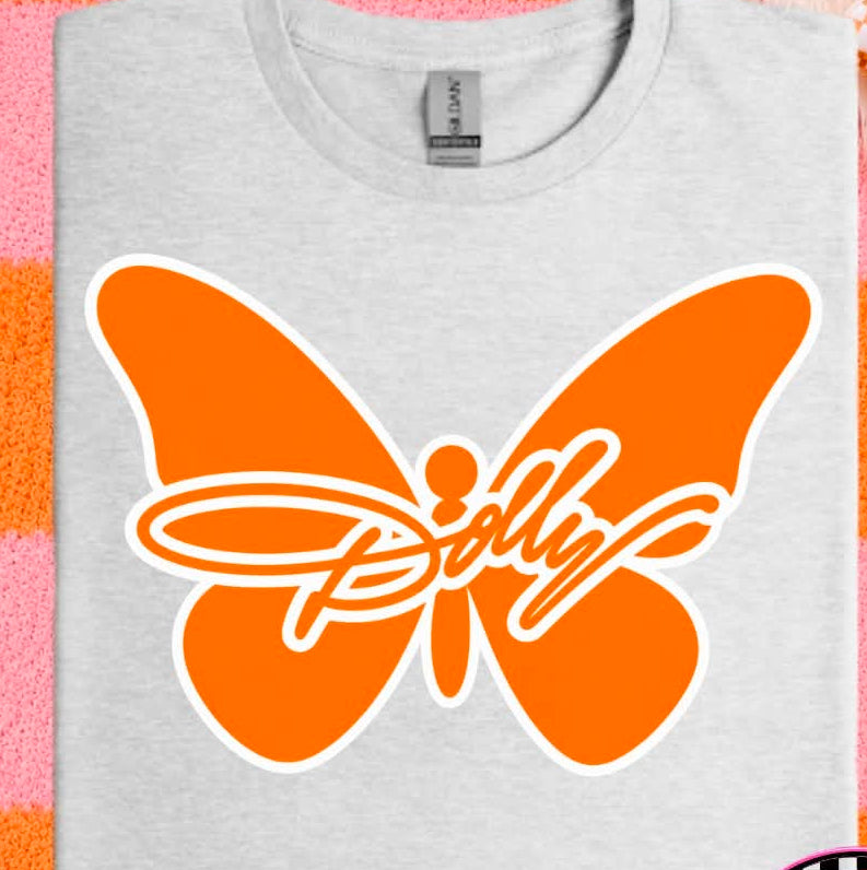 Dolly Butterfly in Orange on White Tee