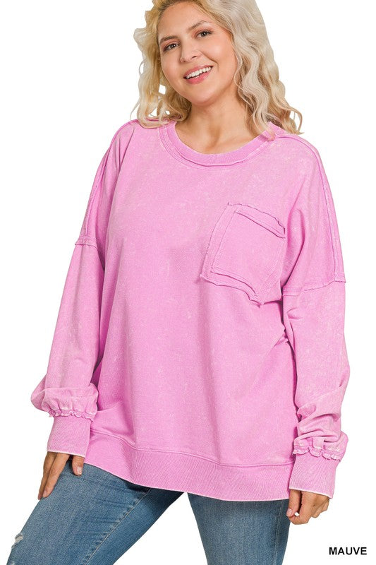 Pink Mineral Wash Sweatshirt - Curvy