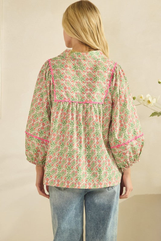 Vintage Floral Babydoll Top