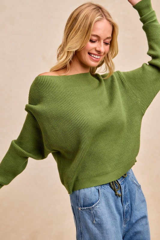 Olive Off Shoulder Sweater