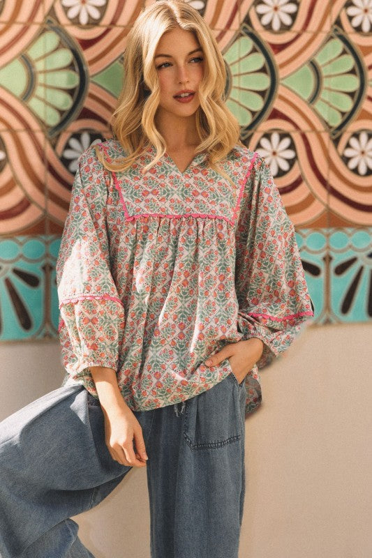 Vintage Floral Babydoll Top