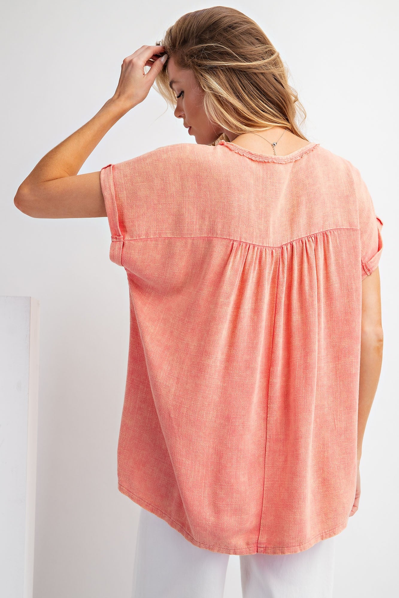 Andi Coral Washed Linen Top