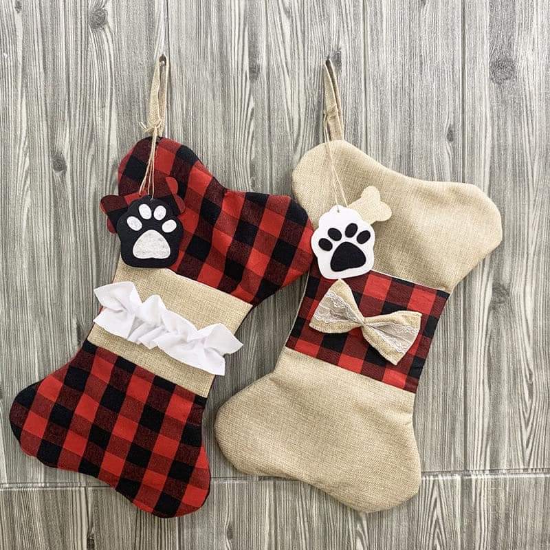 Buffalo Plaid &amp; Burlap Dog Bone Stockings