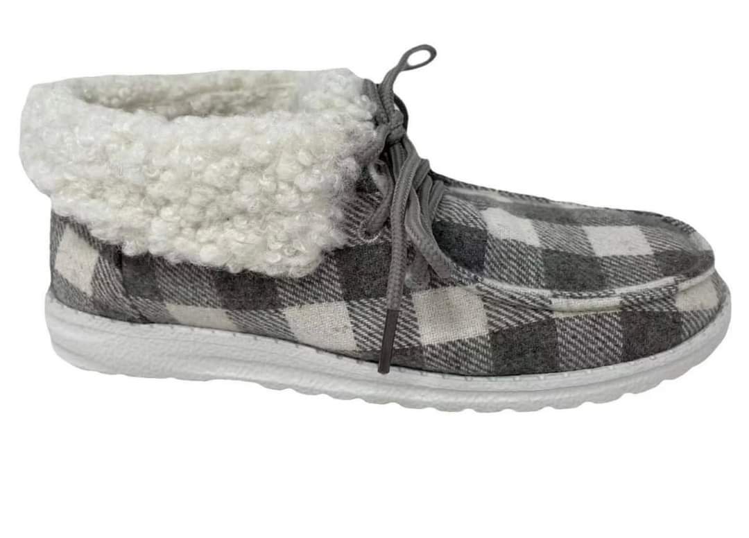 Gray Buffalo Plaid Booties  by Very G