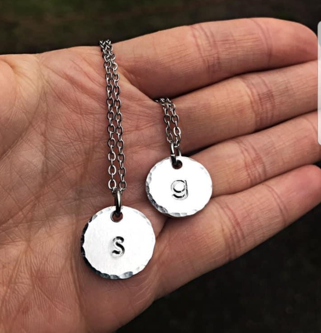 Handstamped Silver Initial Necklace