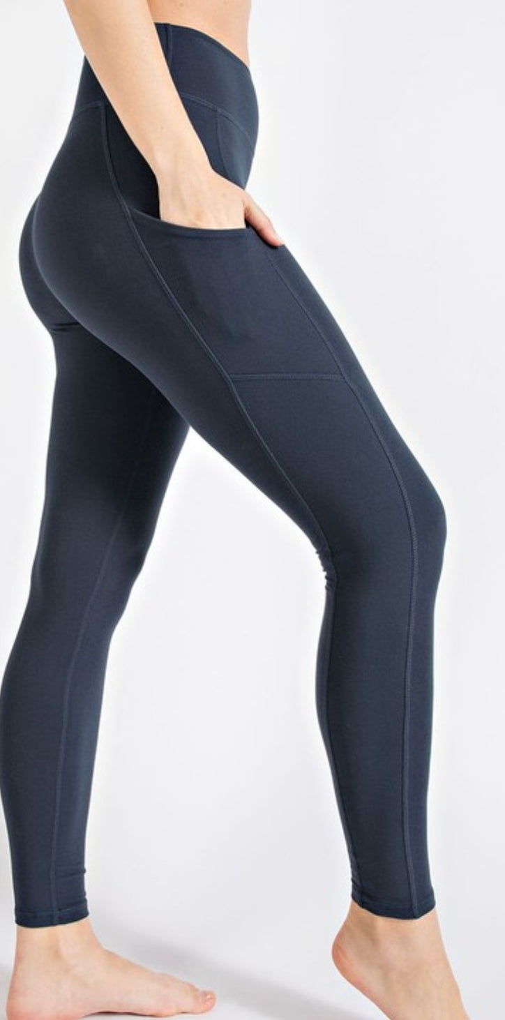 High Rise Black Butter Leggings with Pockets