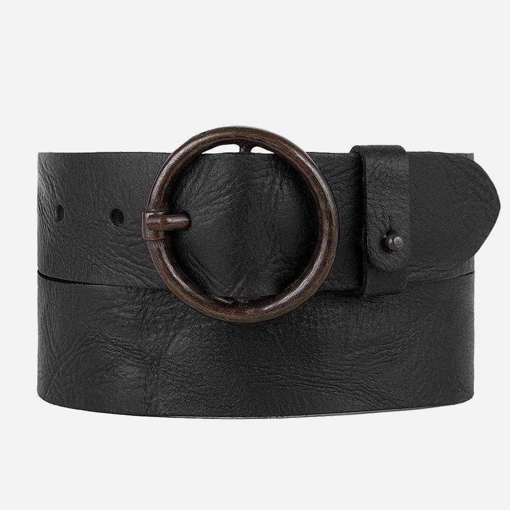 Vintage Round Buckle Leather Belt for Jeans - Loraleis