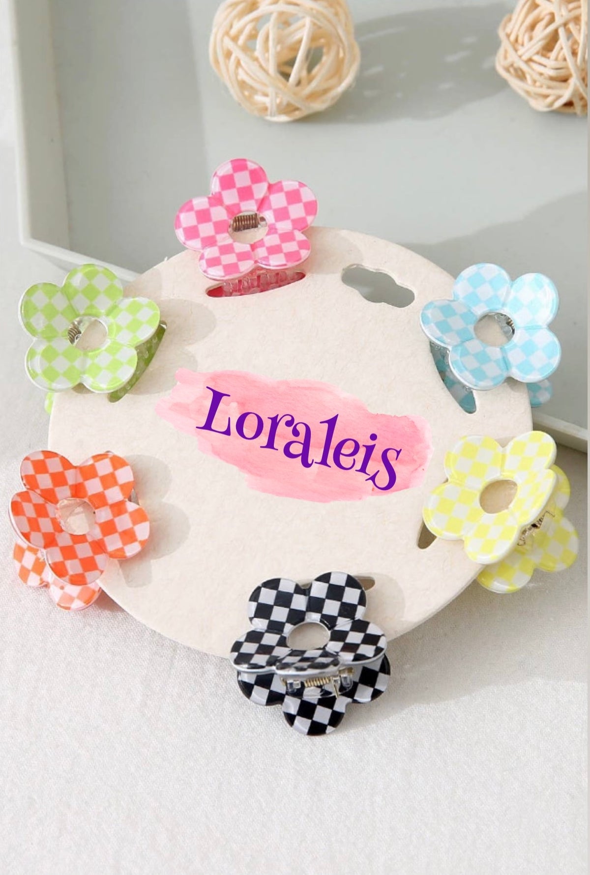 Mini Checkered Flower Hair Claws